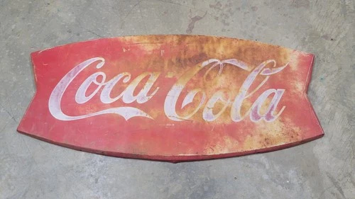 Giant 1950’s Vintage Authentic Coca-Cola Coke Metal Fishtail Sign 42" x 19"