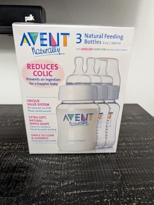 AVENT 3 Baby Bottles - 9oz Baby Infant Bottle VTG NOS Slow Flo - Made In England