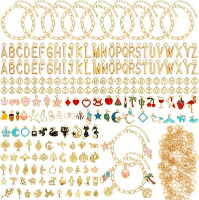 416 Pieces Gold Charm Bracelet Making Kit, Including Paperclip Chain Bracelets,
