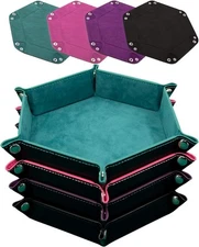 SIQUK 4 Pieces Dice Tray Hexagon Rolling Cyan, Pink, Violet and Black 