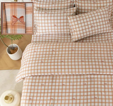 7PCS Bowknot Checkered Bedding Set Twin, Cozy Bow Bedding Set for Kids,Boys and