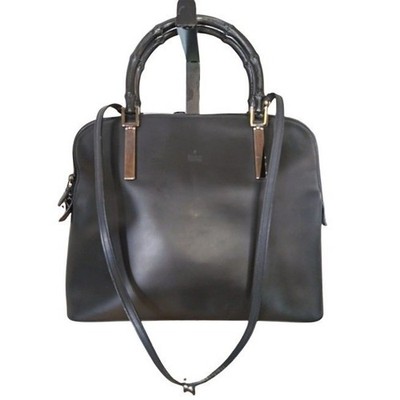 Gucci Vintage Black Leather Bamboo Handle Satchel Crossbody Bag 000-0836 001364