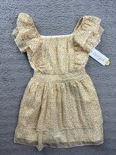 Cat  Jack Girls Youth XS 4/5 Yellow Floral Short Sleeve Chiffon Tiered Dress