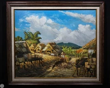 Vintage Original Post-Impressionist Landscape Oil on Canvas "Rural Village"