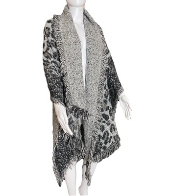STOLE Wrap Shawl Scarf 77x26  Black Gray Snow Leopard Panthera Cat Print MODERNA