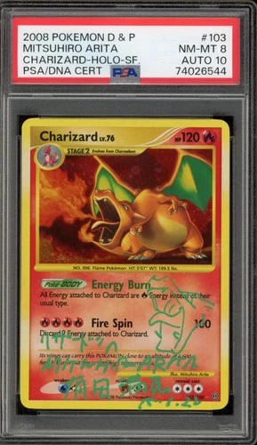 Pokemon Charizard Stormfront Holo #103 Mitshuiro Arita Sketch Auto 10 PSA 8