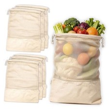 Reusable Produce Bags   100 Cotton Mesh  Solid Large 12x15" - 6 Bags