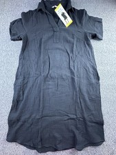 Three Dots Shirt Dress Womens Small Black V-Neck Knee Length Textured Collared