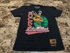 Men  s Mitchell  Ness Milwaukee Bucks Shirt Black NBA Hardwood Classics Medium