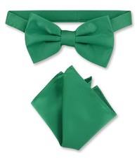 Vesuvio Napoli BowTie Solid Emerald Green Color Mens Bow Tie and Handkerchief