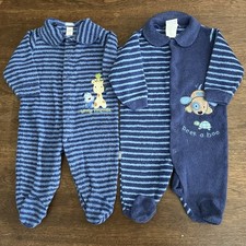 Carters 3-6 Month Vintage Y2K Terry Cloth Sleeper Lot Blue Puppy Dog Best Friend