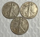 3 Walking Liberty 90% Silver Half Dollars ~1.085 troy ounces of silver