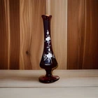 Vintage Ruby Red Fenton?  Hand Painted Floral Swung Glass  Vase Signed 8" GLOWS