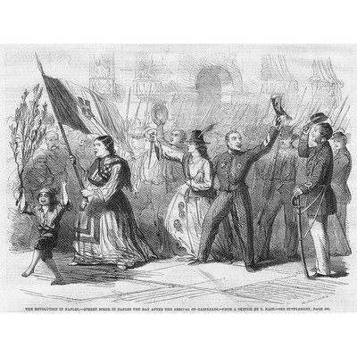 Szene in Neapel am Tag nach der Ankunft Garibaldis - Antiker Druck 1860