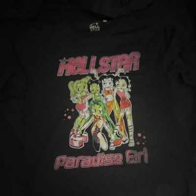 Hellstar Paradise Girl Graphic Logo Black Jersey Cotton Crew Neck T-Shirt Men