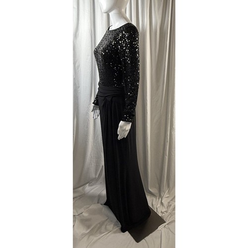 Ralph Lauren Sequin Drape Evening Gown, Black, Wedding, Party, Sz: 8, 82-46 - Picture 4 of 16