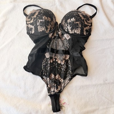 Auden Black and Cream Lace Bodysuit Size Medium