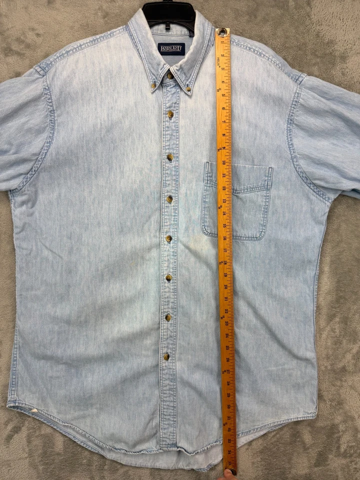 复古 Lands End 牛仔衬衫 XL (17/17.5) 浅蓝色棉质长袖纽扣 — 第 4/4 张图片