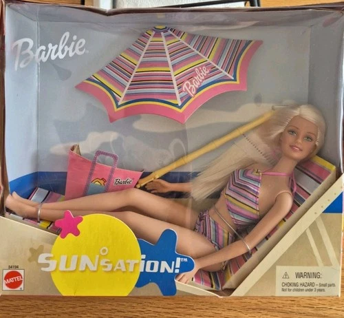 NRFB Vintage BARBIE DOLL SUNsation with Bonus Beach Bag Mattel 2001