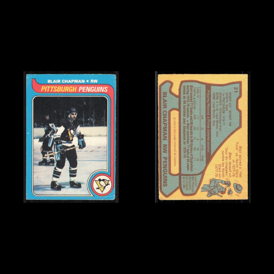 Blair Chapman #21 1979 O-Pee-Chee Pittsburgh Penguins Hockey Card NHL EX - Image 3 of 3