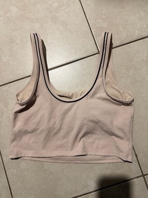 JoyLab Women's Ribbed Contrast Piping Scoop Neck Sports Bra Crop Top - Beige