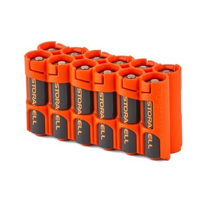 12AA Battery Storage Caddy by Storacell, Orange (Batteries Not Included)