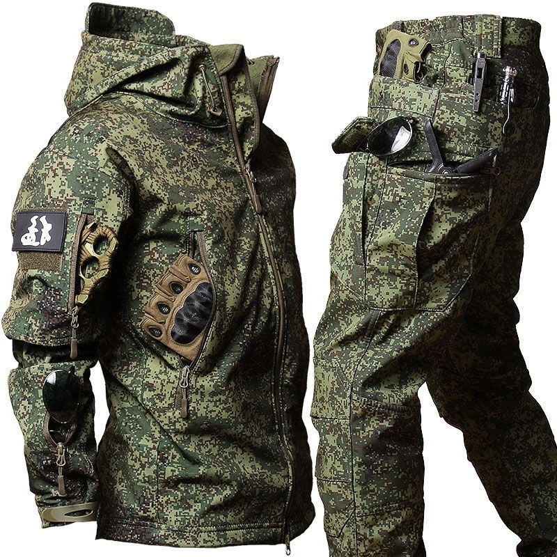 Fleece Lined Waterproof Tactical Military Fishing Outdoors Jacket Trousers Suit