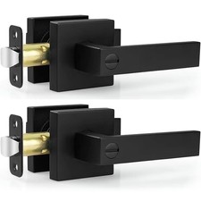 2 Pack Privacy Door Levers Door Handle Matte Black Interior Door Knobs Keyles...