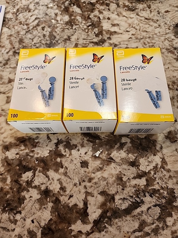 Freestyle 28 Gauge Sterile Lancets - 3 Packs of 100, 300 Total Factory Sealed Ne