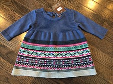 Baby Girls TEA Collection Blue and Pink Sweater Dress Size 3-6 Months NWT