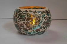 Glass Mosaic Tealight Votive Candle Holder Teal Color 3" Tall Unbranded 