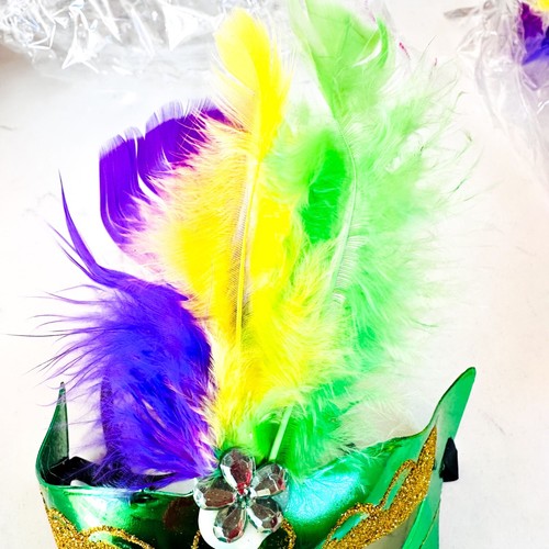 6 Pack Mardi Gras LED Masks Gold Green Purple Feathers Light Up Mask Masquerade - Picture 6 of 10