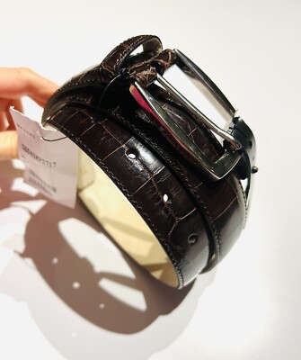 BRIONI Glossy Brown Crocodile Silver Tone Hardware Men's Belt | eBay