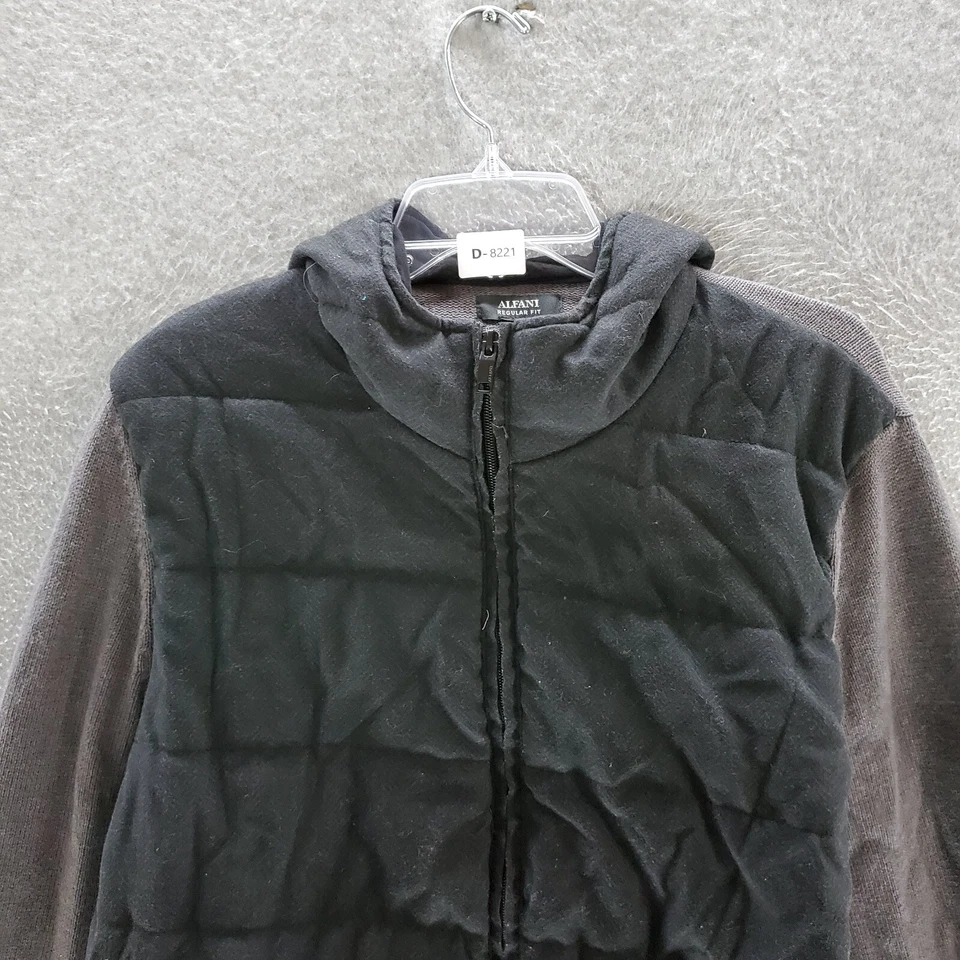 Alfani Hombres Sudadera con Capucha Grande Negro Gris Bloque de Color Bolsillos con Cremallera Completa Manga Larga Foto 3 de 4