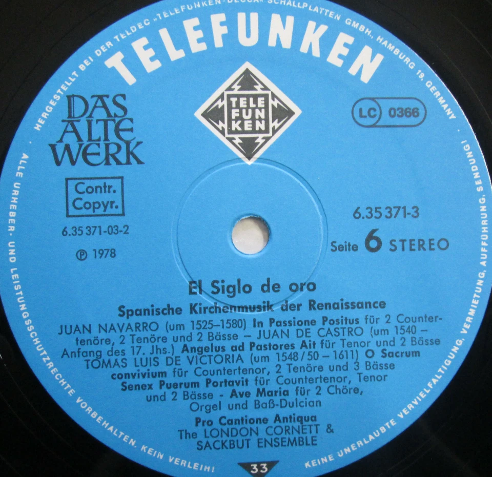 6.35371 El Siglo De Oro Pro Cantione Antique Spanish Church Music 3LP Telefunken - Image 2 of 4