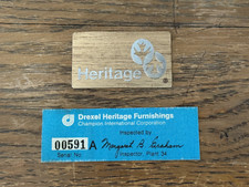Vintage DREXEL HERITAGE Furniture Tag Nameplate & Inspection Tag Free Shipping