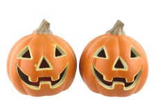 Orange Plastic Lighted Jack o Lantern Pumpkins Battery Operated Set of 2 5"