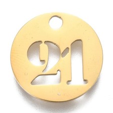 Number 21 Charms Gold Numeric Jewelry Findings Supplies Set Stainless Steel 2pcs