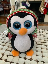 TY Plush Penelope Christmas Holiday Sparkle Penguin Stuffed Animal Blue Eyes