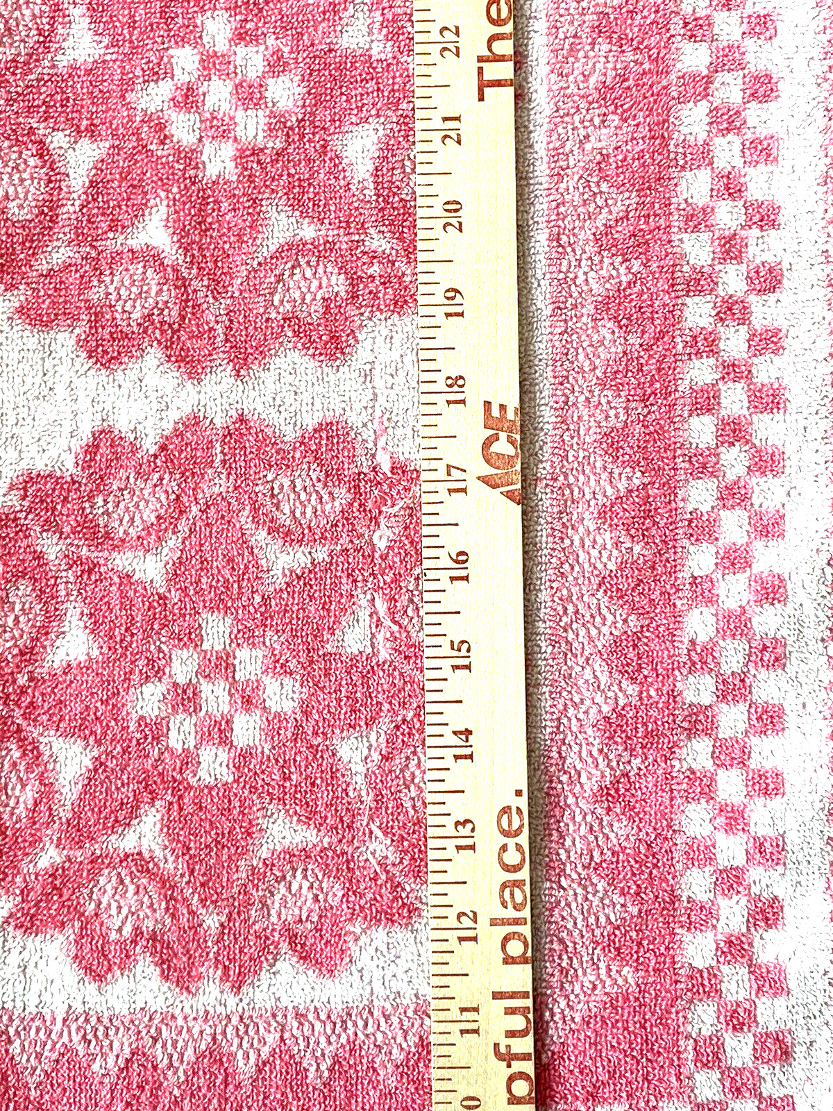 Vintage Cannon Textured Pink Floral Hand Towel Midcentury Fringe Hem Medallion