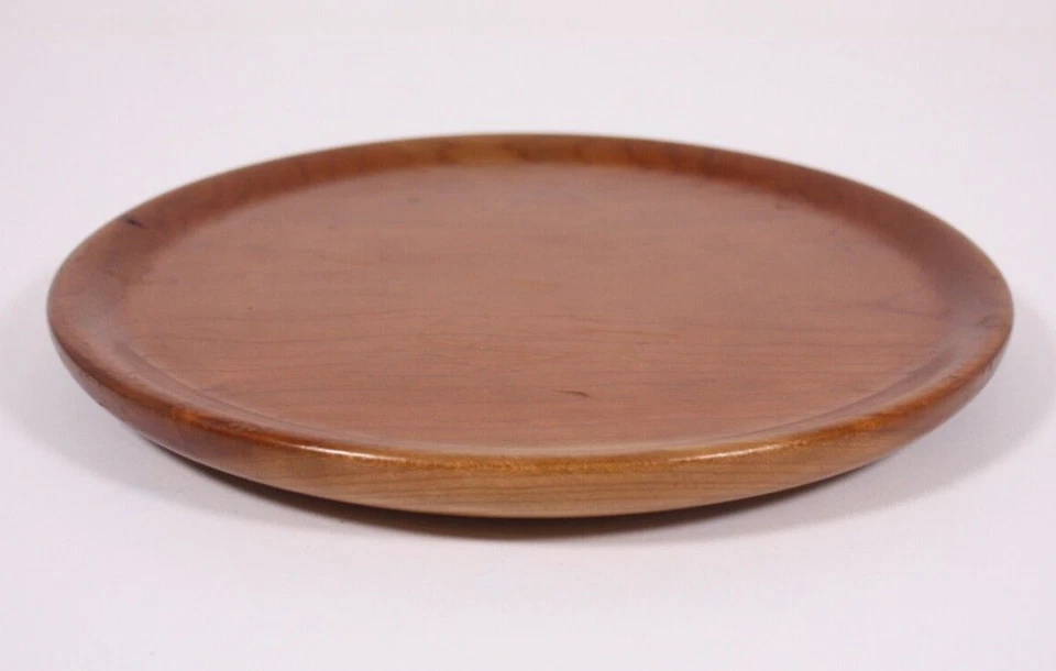 Hand Turned 10” Vtg Genuine Cherry Wood Art Studio Plate Platter Serving Charger - Image 3 of 4