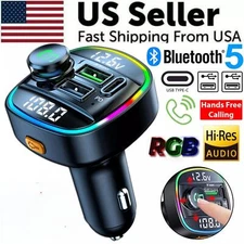 Bluetooth 5.0 Car Wireless FM Transmitter Adapter USB PD Charger AUX Hands-Free