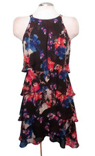 SL Fashions ~Black Floral Ruffle Chiffon Tulip Tier V-Neck Party Dress 6 NEW $88