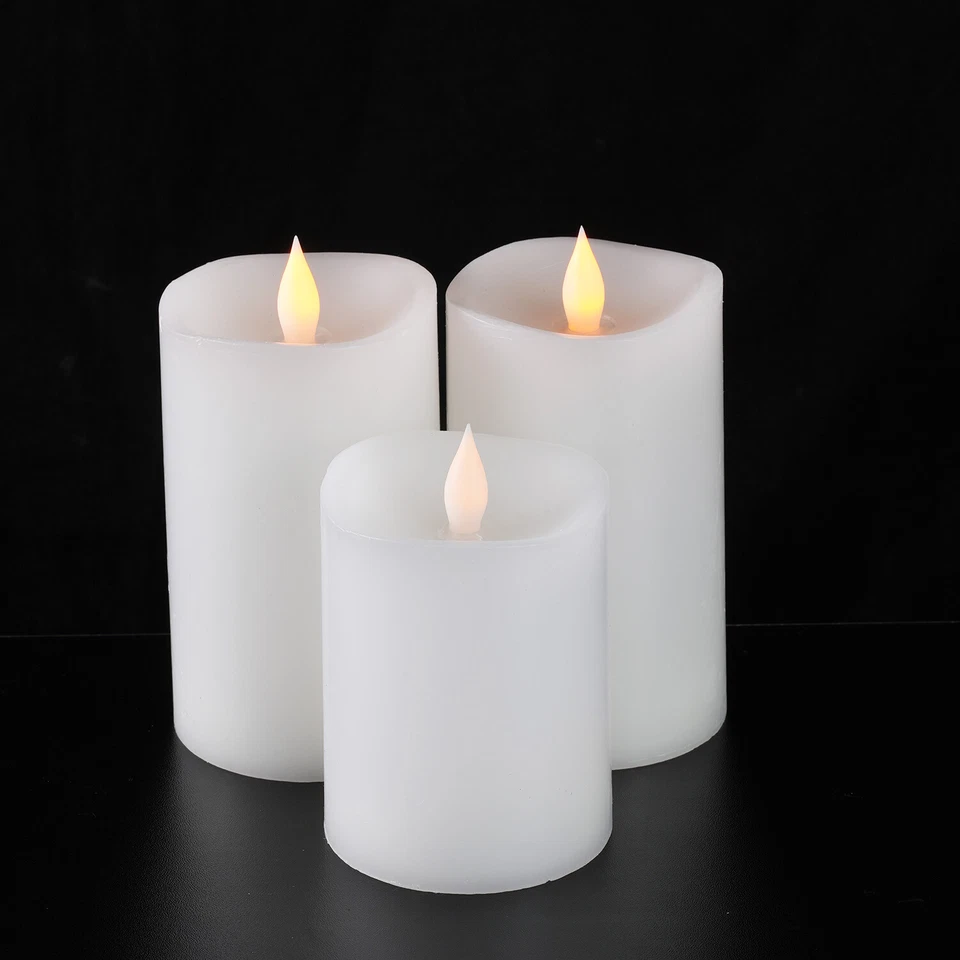 Velas de cera sin llama de 3x5" con control remoto, vela pilar parpadeante con temporizador 3 piezas Foto 2 de 4