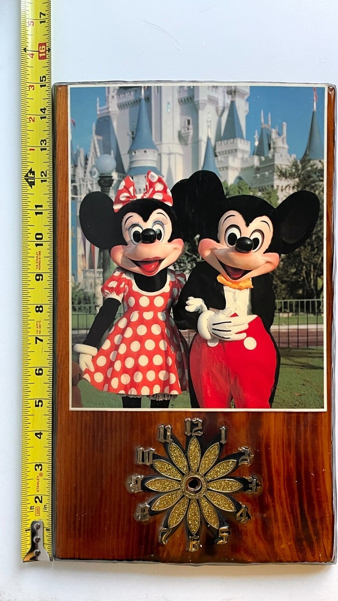 Disney Mickey Minnie Mouse Vintage Photograph Varnished Wood Clock