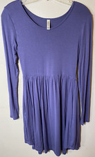 Hodeys Dress Womens Extra Small ALine Midi  Blue Scoop Neck Solid Coastal