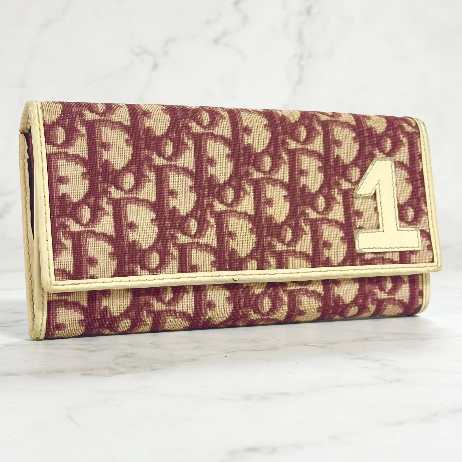 Christian Dior Portefeuille à Rabat Trotteur N°1 Long Sac à Main PVC Cuir Rouge Authentique