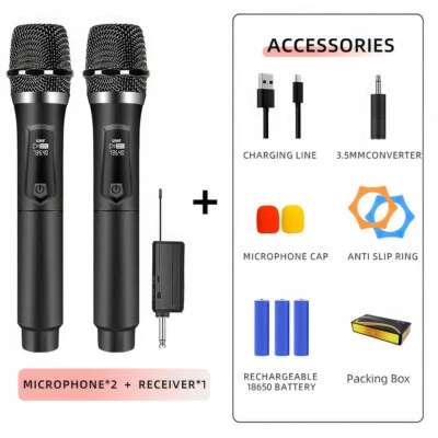MARKENLOS 2x kabellos Mikrofon Handmikrofon dynamisches Mikrofonsystem Karaoke-Empfänger