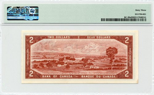 1954 $2 DEVIL'S FACE Bank of Canada, BC-30a - Choice Uncirculated, PMG UNC63 - 第 2/2 張圖片