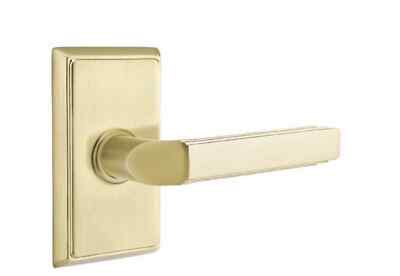 Emtek 8121MUS4-RH Milano Lever w/ Rectangular Rosette Passage Set , Satin Brass